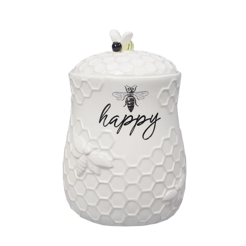 Young's Inc. Ceramic Honey Bee Cookie Jar with Lid and Handle â€“ Honeycomb Design, 5.75" x 5.83" x 7.87", Decorative and Functional Kitchen Storage - Tea Canister - Image 1
